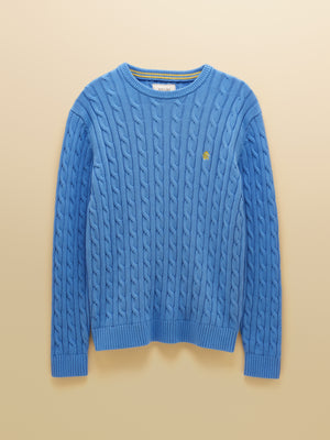 Joules Light Blue Hillside Crew Neck Cotton Cable Knit Jumper