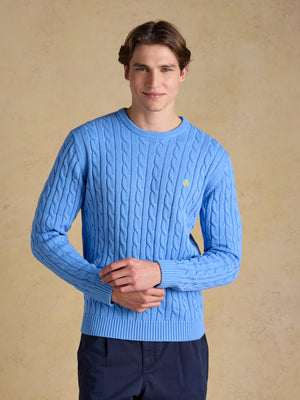 Joules Light Blue Hillside Crew Neck Cotton Cable Knit Jumper