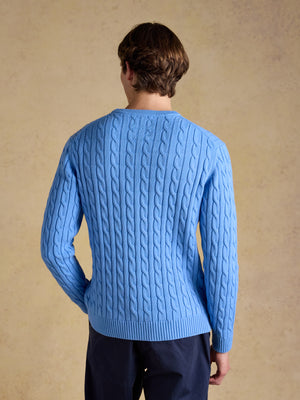 Joules Light Blue Hillside Crew Neck Cotton Cable Knit Jumper