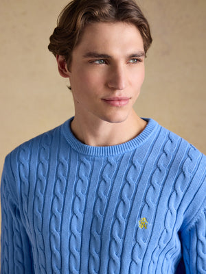 Joules Light Blue Hillside Crew Neck Cotton Cable Knit Jumper