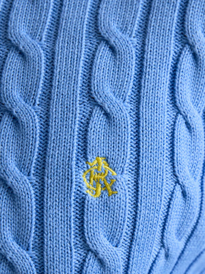 Joules Light Blue Hillside Crew Neck Cotton Cable Knit Jumper