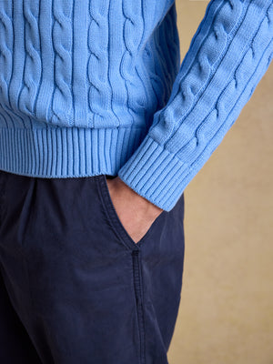 Joules Light Blue Hillside Crew Neck Cotton Cable Knit Jumper