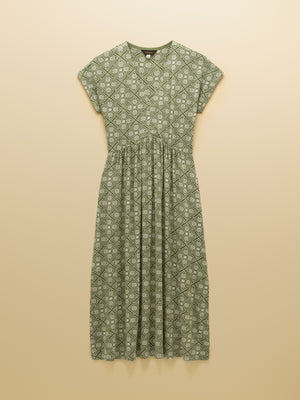 Joules Nia Khaki Green Short Sleeve Jersey Midi Dress