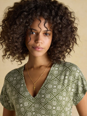Joules Nia Khaki Green Short Sleeve Jersey Midi Dress