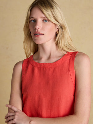 Joules Cove Cayenne Orange Round Neck Sleeveless Top with Linen