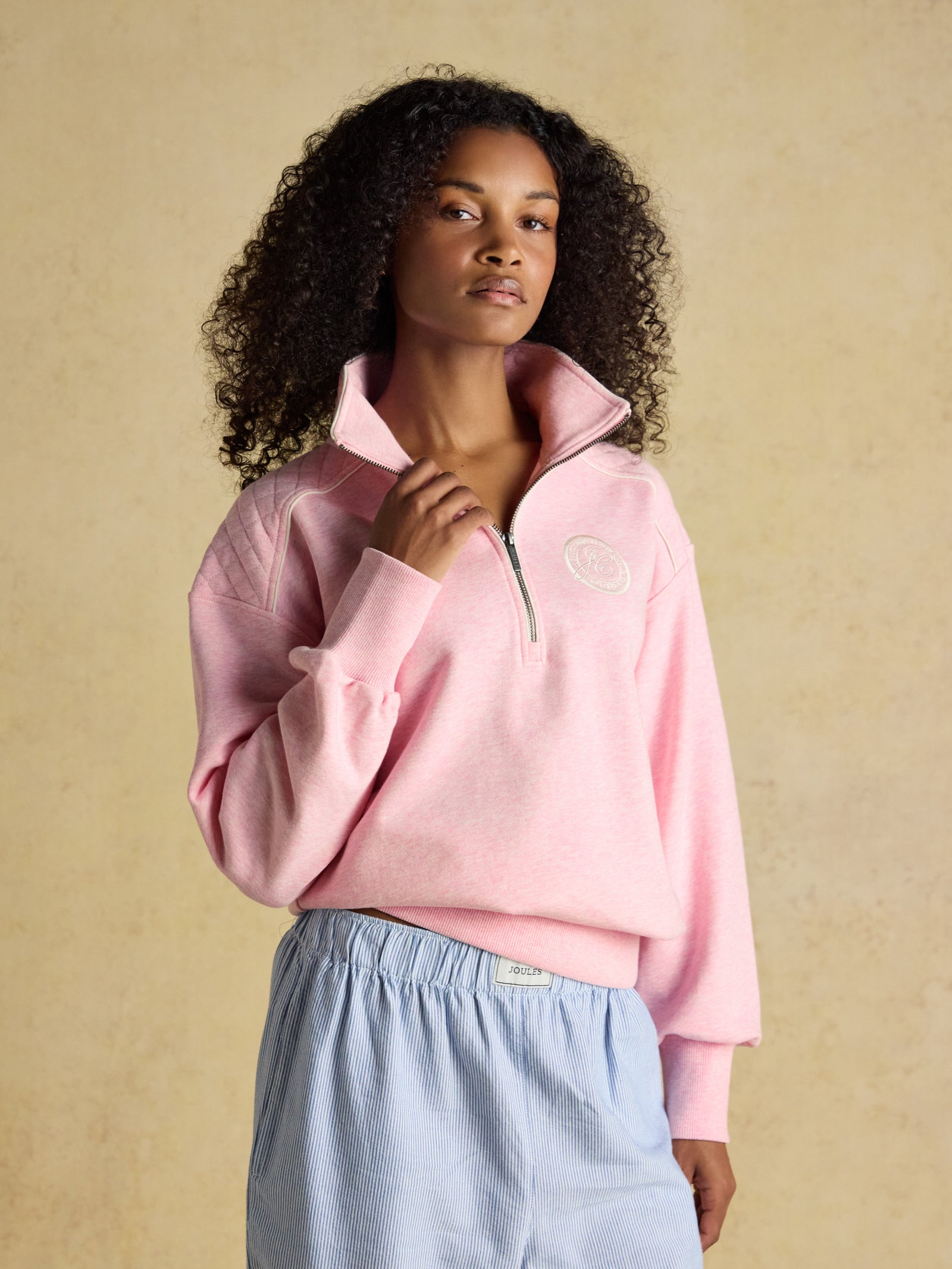 Joules Racquet Pink Embroidered Quarter Zip Sweatshirt