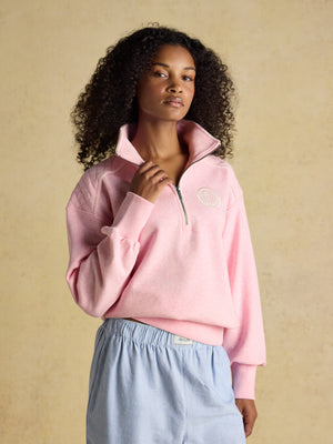 Joules Racquet Pink Embroidered Quarter Zip Sweatshirt