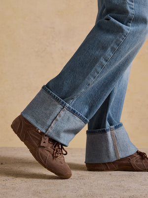 Joules High Waisted Mid Blue Wide Leg Turn Up Jeans