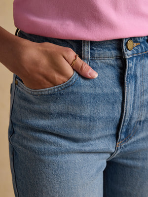 Joules High Waisted Mid Blue Wide Leg Turn Up Jeans