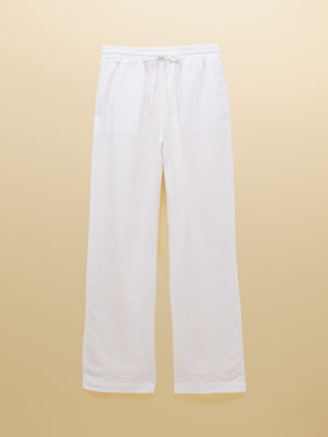Joules White Relaxed Wide Leg Trousers with Linen