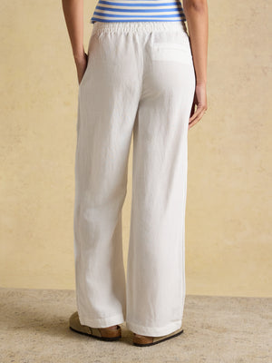 Joules White Relaxed Wide Leg Trousers with Linen