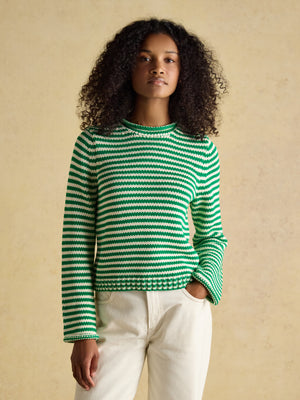 Joules Skye Green & White Striped Cotton Crew Neck Jumper