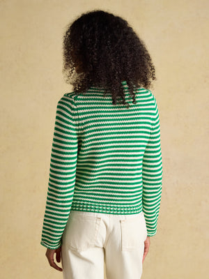 Joules Skye Green & White Striped Cotton Crew Neck Jumper