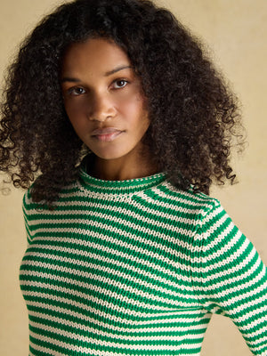 Joules Skye Green & White Striped Cotton Crew Neck Jumper