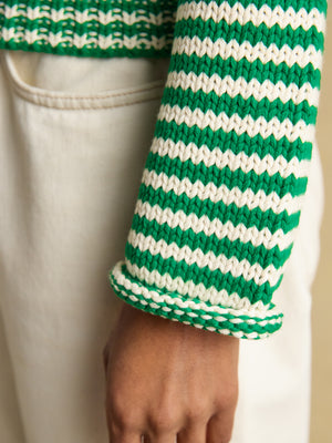 Joules Skye Green & White Striped Cotton Crew Neck Jumper