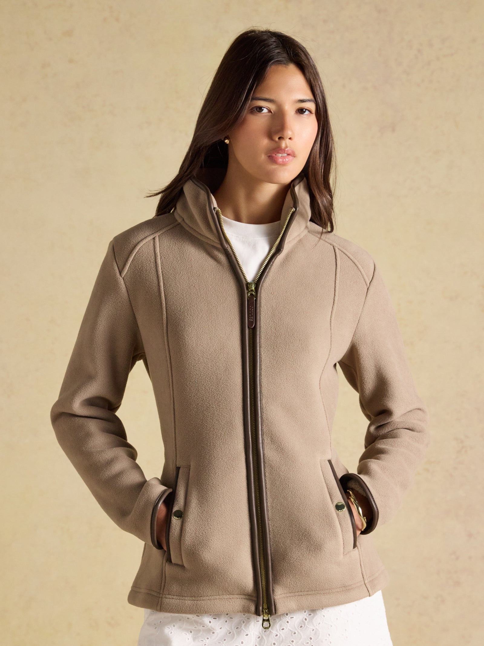Joules Heritage Mink Brown Regular Full Zip Up Polar Fleece