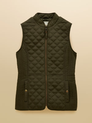 Joules Minx Khaki Rosemary Green Showerproof Diamond Quilted Gilet