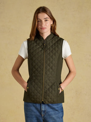 Joules Minx Khaki Rosemary Green Showerproof Diamond Quilted Gilet