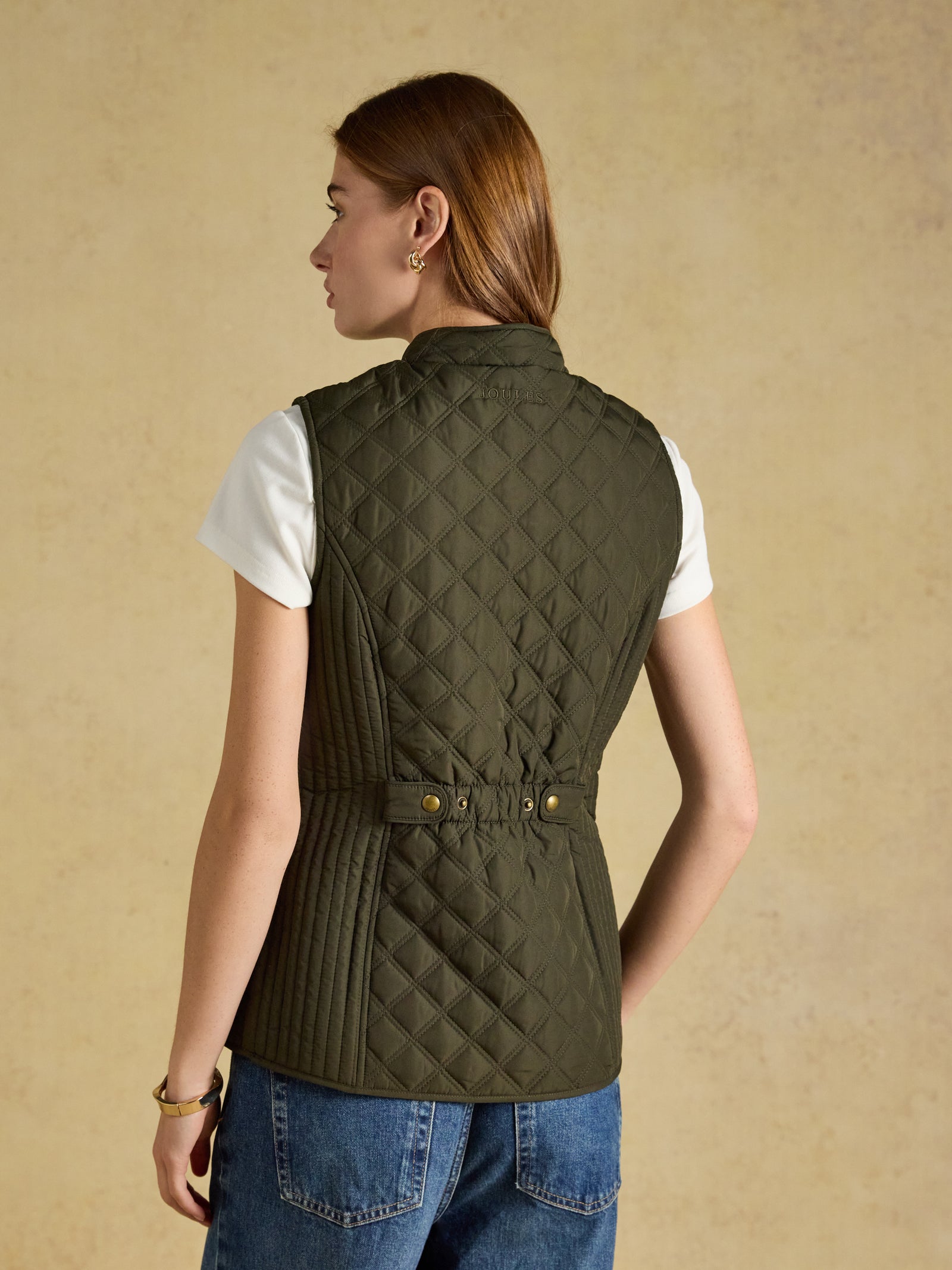 Joules Minx Khaki Rosemary Green Showerproof Diamond Quilted Gilet