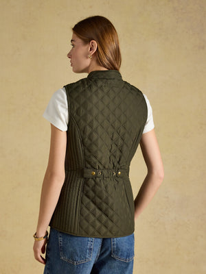 Joules Minx Khaki Rosemary Green Showerproof Diamond Quilted Gilet