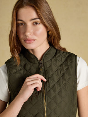Joules Minx Khaki Rosemary Green Showerproof Diamond Quilted Gilet