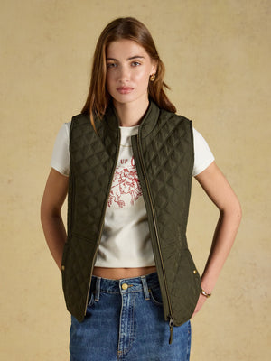 Joules Minx Khaki Rosemary Green Showerproof Diamond Quilted Gilet