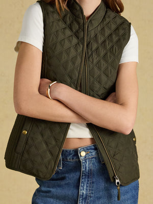 Joules Minx Khaki Rosemary Green Showerproof Diamond Quilted Gilet