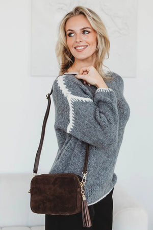 Elie Beaumont Crossbody Suede Dark Brown Handbag