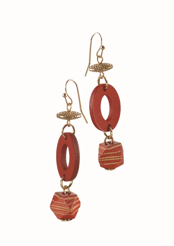 Hot Tomato Wooden Omega Drops Earrings