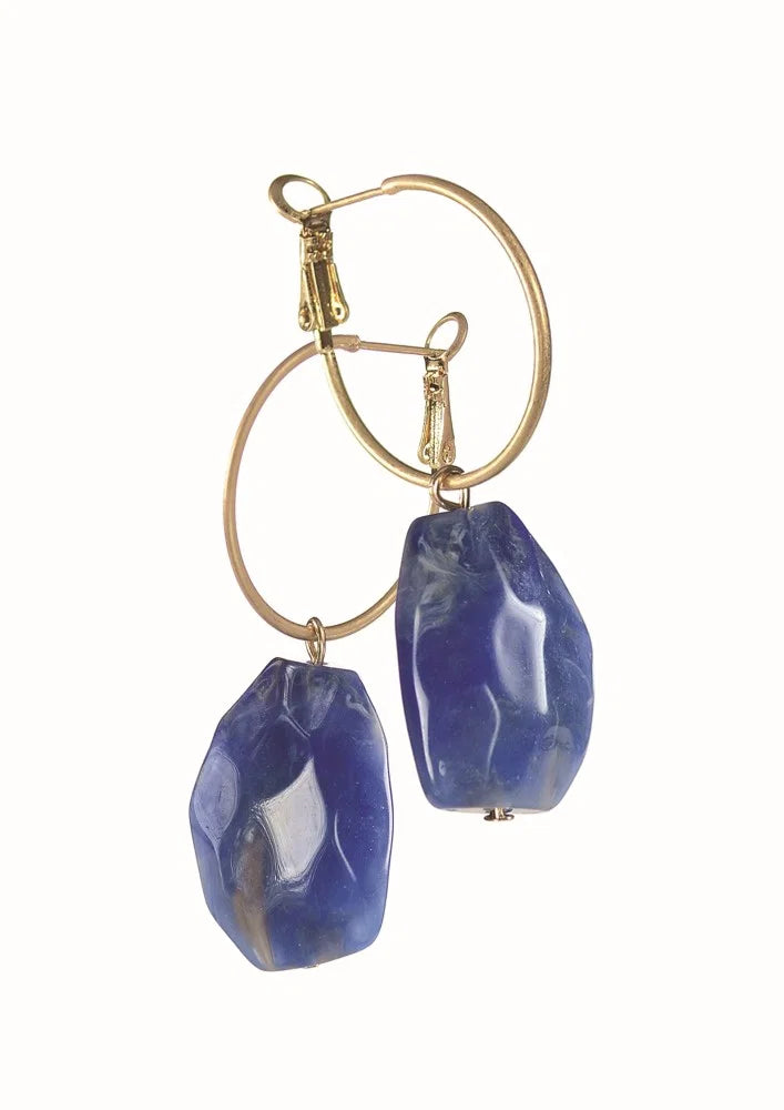 Hot Tomato Gold & Navy Facetted Acrylic Bead Hoops