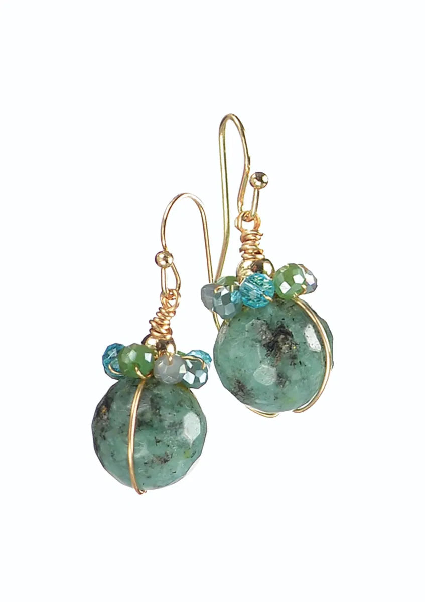 Hot Tomato Teal & Gold Facetted Stone Drop Earrings