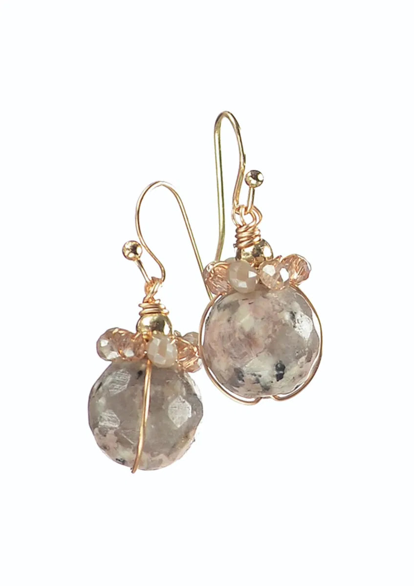 Hot Tomato Putty & Gold Facetted Stone Drop Earrings