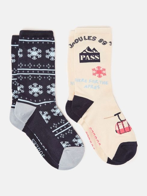 Joules Women's Everyday Ski Cream/Navy 2 Pack Socks