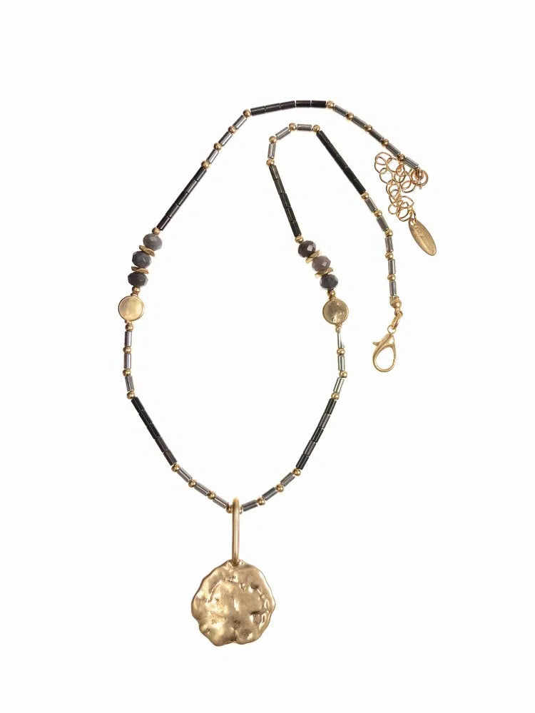 Hot Tomato Gold Antiquity Beads Pendant Necklace