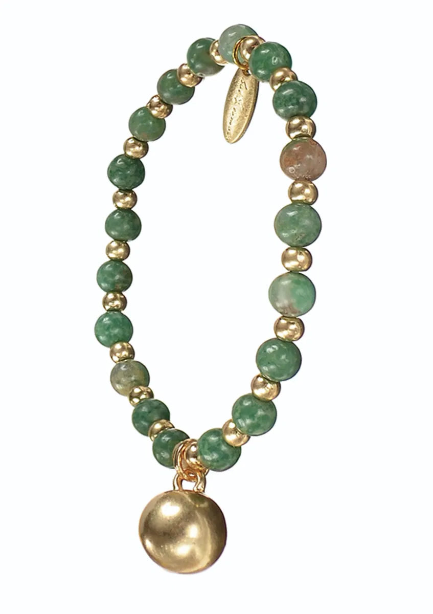Hot Tomato Worn Gold & Jade Charm Bracelet