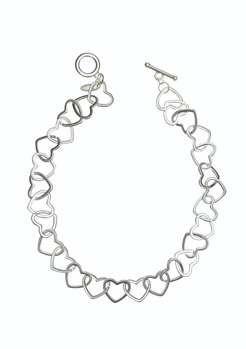 Hot Tomato Worn Silver Heart Link Chain Necklace