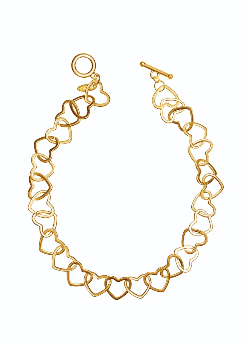 Hot Tomato Worn Gold Heart Link Necklace