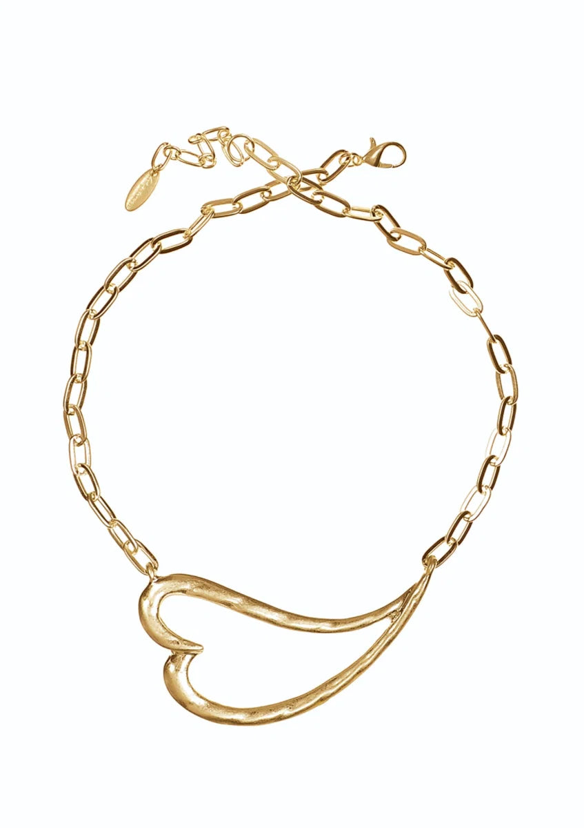 Hot Tomato Worn Gold Gallery Heart Swoosh Necklace