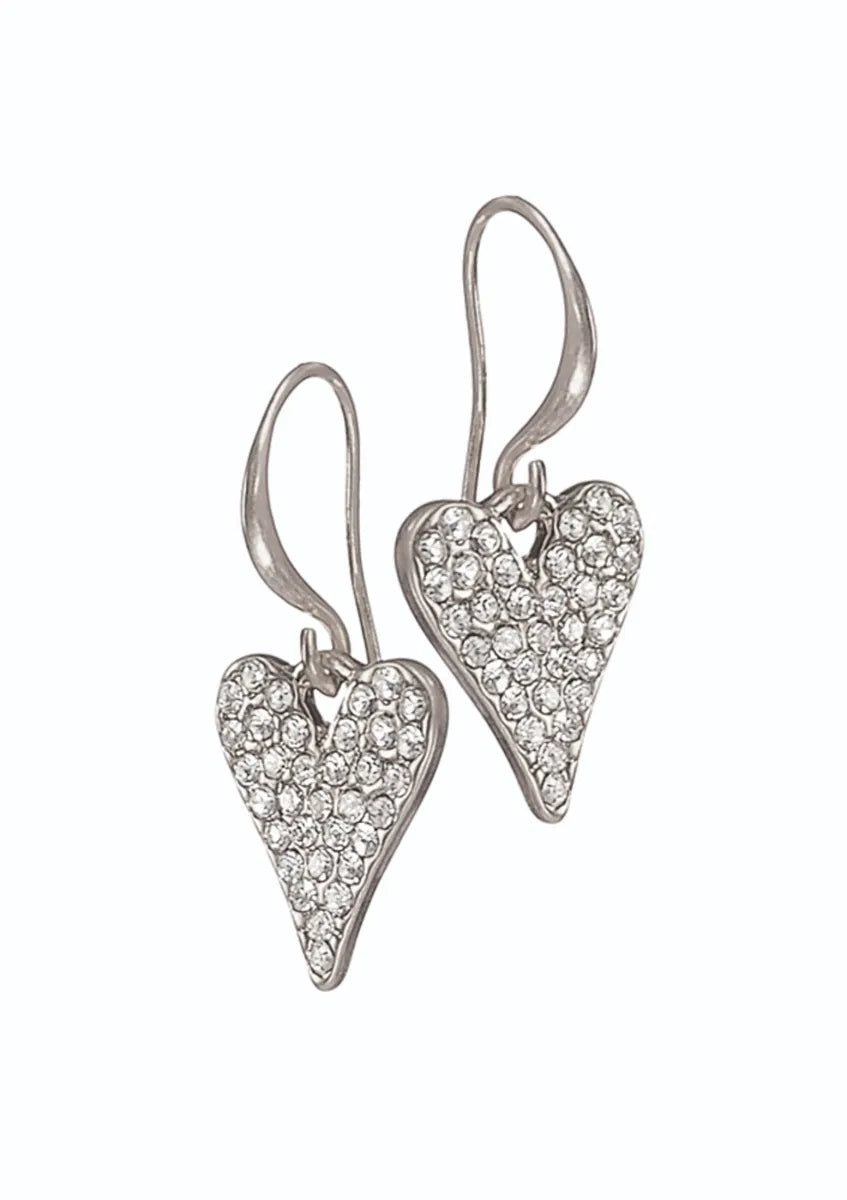Hot Tomato Worn Silver Crystal Encrusted Heart Drop