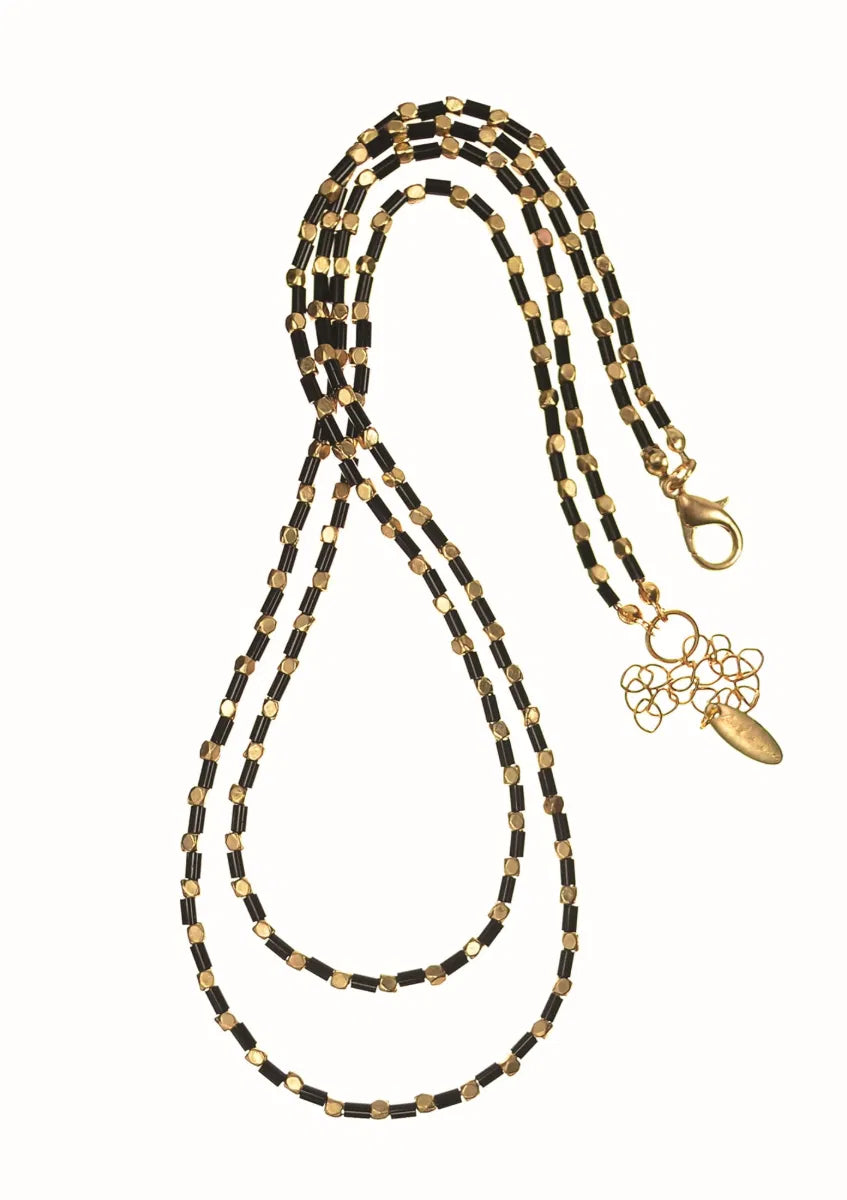Hot Tomato Worn Gold & Noir Double Layer Chain Necklace
