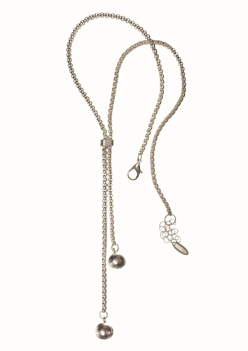 Hot Tomato Lariat Worn Silver Pendulum Necklace