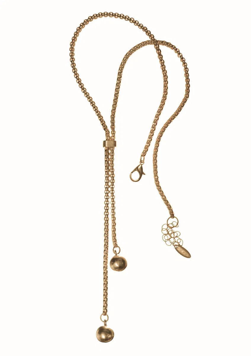 Hot Tomato Lariat Worn Gold Pendulum Necklace