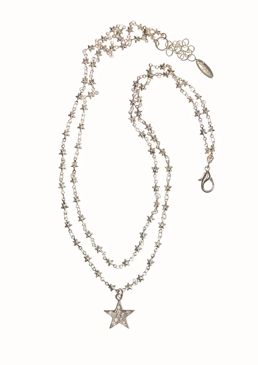 Hot Tomato Silver Double Chain Star Necklace