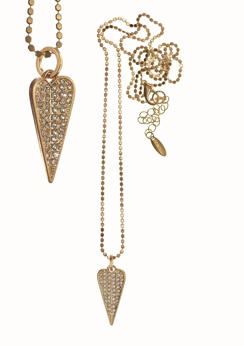 Hot Tomato Gold & Crystal Quiver Heart Pendant Necklace