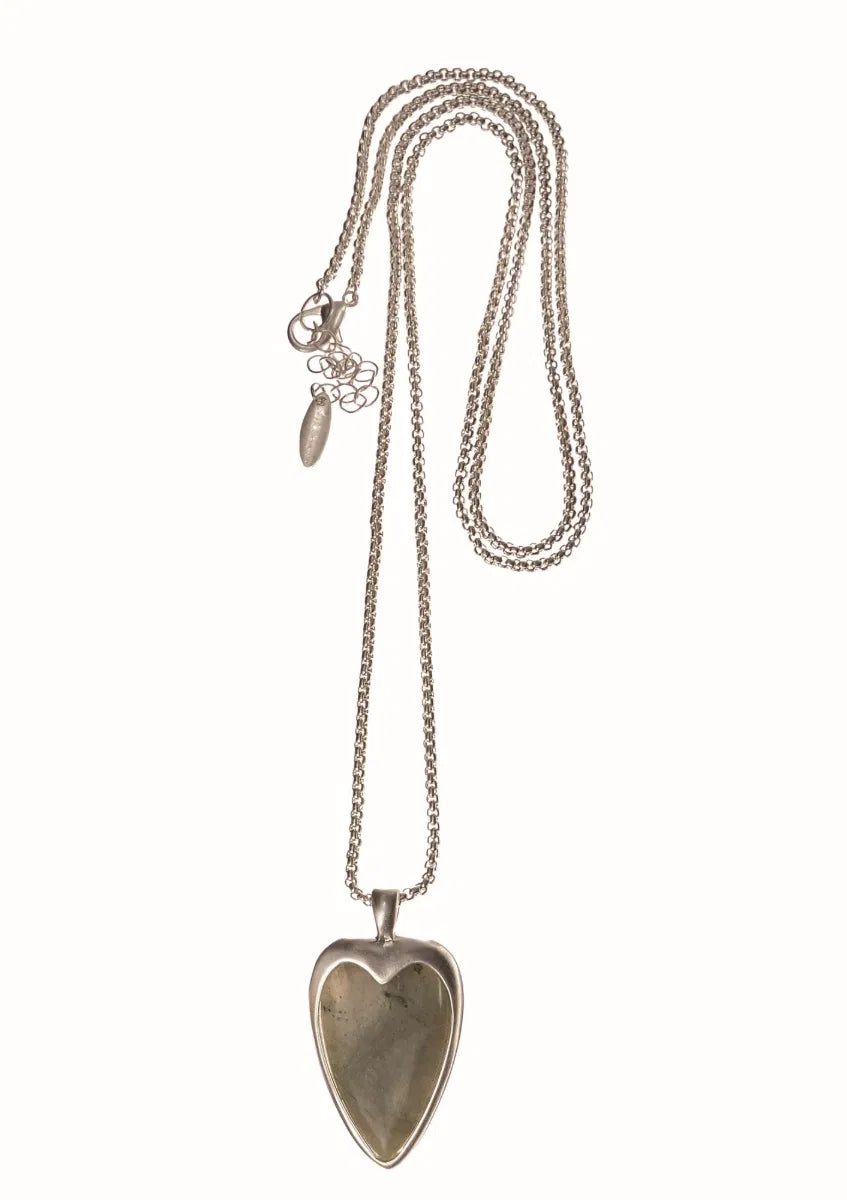 Hot Tomato Worn Silver Heart of Stone Pendant Necklace