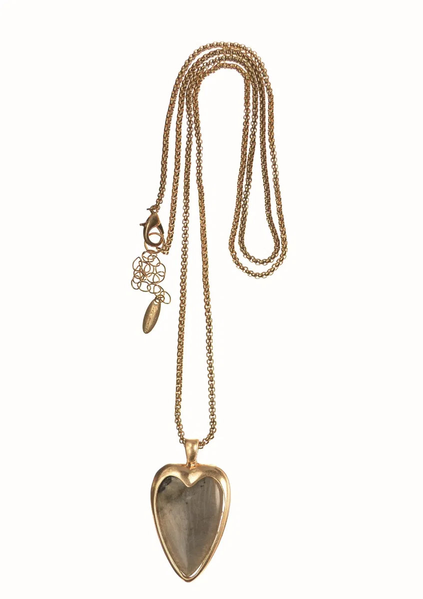 Hot Tomato Worn Gold Heart of Stone Pendant Necklace