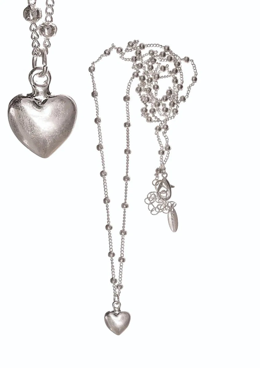 Hot Tomato Silver Heart on Ball Chain Necklace