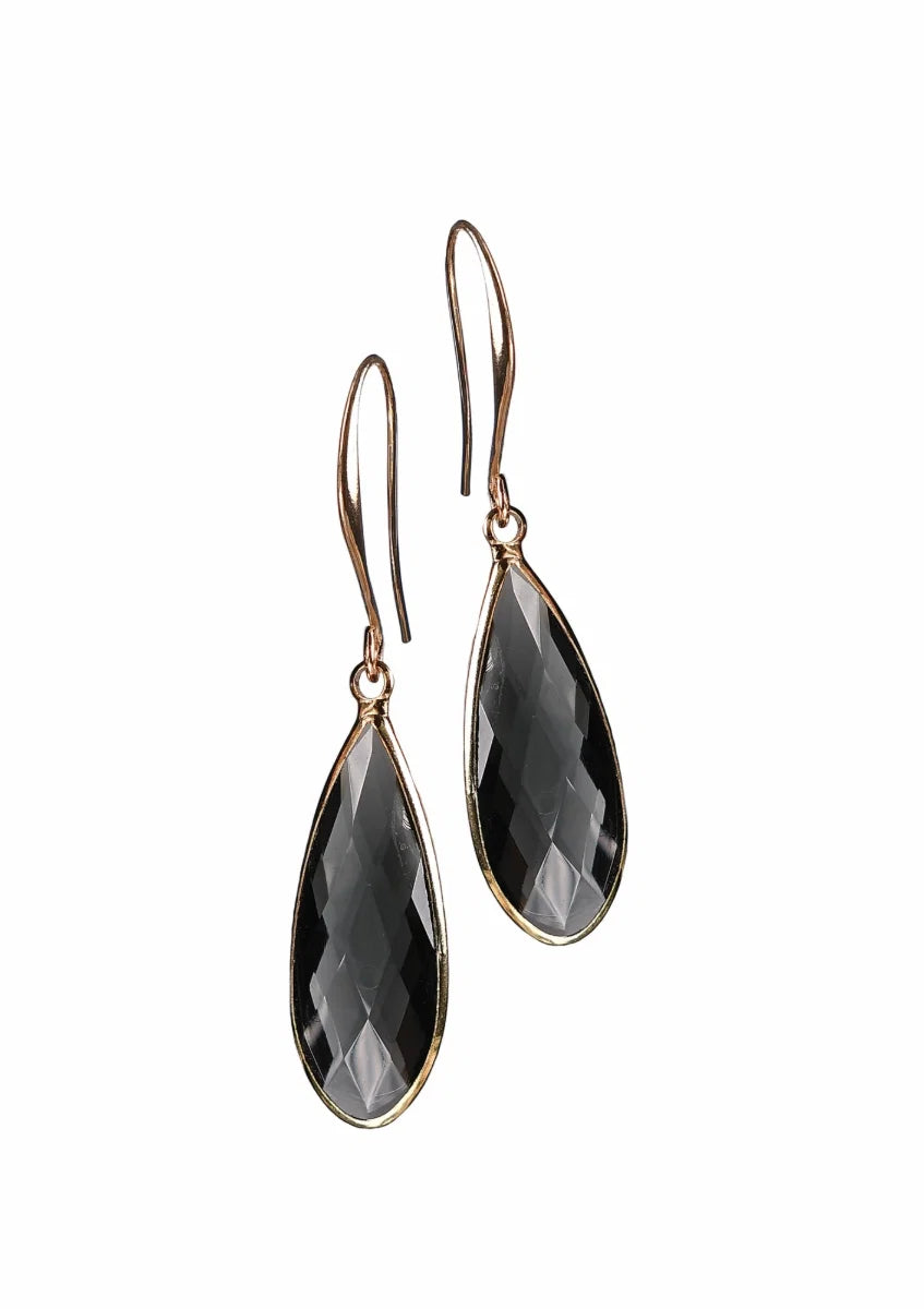Hot Tomato Gold & Smoke Facetted Teardrop Earrings