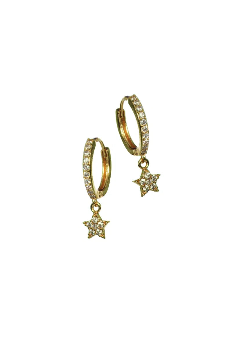 Hot Tomato Gold Sparkle Star on Hoop Earrings