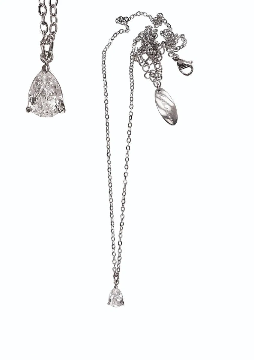 Hot Tomato Silver Lone Teardrop Crystal Necklace